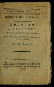 Front cover of Opinion de Barennes, député du département de la Gironde, sur la résolution du 27 thermidor, concernant les domaines engagés by Raymond de Barennes