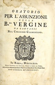 Front cover of Oratorio per l'Assunzione della Bma. Vergine by G. Puiati
