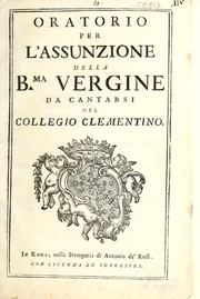 Front cover of Oratorio per l'Assunzione della Bma. Vergine by Italy) Collegio Clementino (Rome