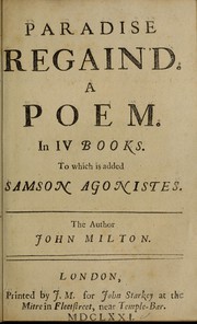 Cover of Paradise regain'd by John Milton