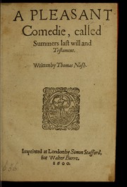 Front cover of A pleasant comedie called Summers last will and testament by Nash, Thomas