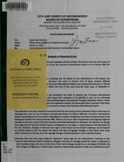 Front cover of Policy analysis report by San Francisco (Calif.). Board of Supervisors. Office of the Legislative Analyst