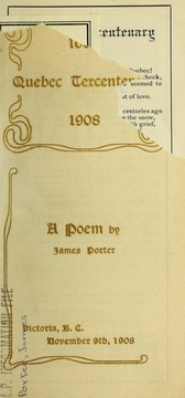 Front cover of The Quebec tercentenary 1908, a poem by James Porter