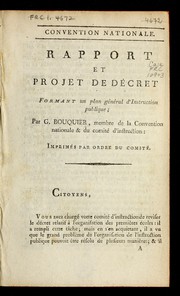 Front cover of Rapport et projet de décret formant un plan général d'instruction publique by Gabriel Bouquier