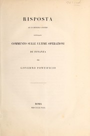 Front cover of Risposta ad un opuscolo anonimo intitolato Commento sulle ultime operazioni di finanza del governo pontificio by Unknown