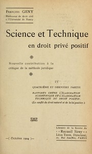 Cover of Science et technique en droit privé positif by François Geny