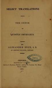 Front cover of Select translations from the Greek of Quintus Smyrnaeus by Quintus Smyrnaeus