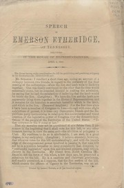 Front cover of Speech of Emerson Etheridge, of Tennessee, delivered in the House of Representatives, April 2, 1860 by Emerson Etheridge