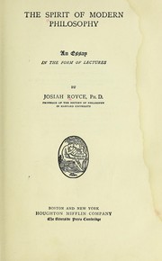 Cover of The spirit of modern philosophy by Josiah Royce