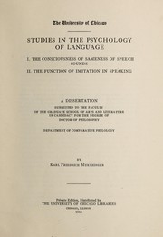 Front cover of Studies in the psychology of language:- by Karl Friedrich Muenzinger