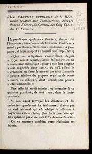 Front cover of Sur l'article deuxième de la résolution relative aux transactions, adoptée dans la séance du Conseil des cinq-cents, du 27 frimaire by Adrien Payn