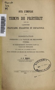 Front cover of Sur l'emploi des temps de prétérit dans les langues française, italienne et espagnole by J.E. Modin