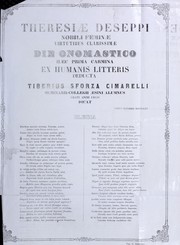 Front cover of Theresiæ Deseppi nobili feminæ virtutibus clarissimæ die onomastico hæc prima carmina ex humanis litteris deducta Tiberius Sforza Cimarelli seminarii-collegii æsini alumnus grati animi ergo dicat by Tiberius Sforza Cimarelli