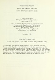Cover of Transportation programs by Metropolitan Planning Organization (Mass.)
