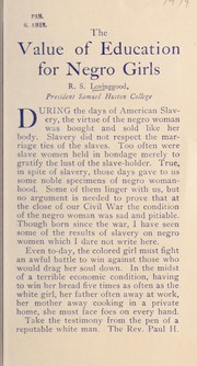 Front cover of The value of education for Negro girls by Reuben Shannon Lovinggood