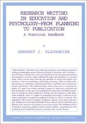 Front cover of Research Writing in Education and Psychology--From Planning to Publication by Herbert J. Klausmeier