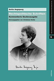 Front cover of Rechtspolitische Schriften by Anita Augspurg
