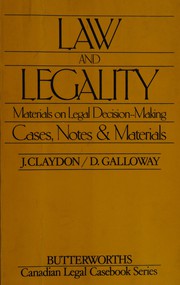 Cover of Law and legality by John Claydon