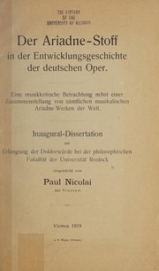 Front cover of Der Ariadne-Stoff in der Entwicklungsgeschichte der deutschen Oper by Paul Nicolai