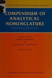 Front cover of Compendium of analytical nomenclature by Henry Freiser