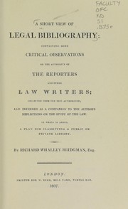 Front cover of A short view of legal bibliography by Richard Whalley Bridgman