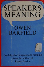 Cover of Speaker's meaning by Owen Barfield