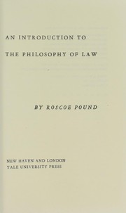 Front cover of An introduction to the philosophy of law by Roscoe Pound