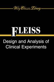 Front cover of The design and analysis of clinical experiments by Joseph L. Fleiss