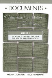 Cover of Documents of American constitutional and legal history by Melvin I. Urofsky