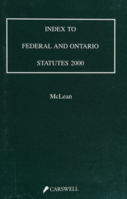 Cover of Index to Federal and Ontario Statutes 2000 by Mary K. McLean