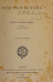 Cover of Our old actors by H. Barton Baker