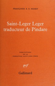 Front cover of Saint-Leger Leger traducteur de Pindare by Françoise E. E. Henry