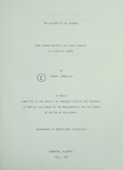 Front cover of Some characteristics of slow learners in a special school by Murray Jampolsky