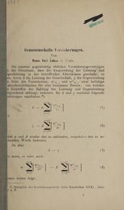 Front cover of Genossenschafts-Versicherungen by Franz Carl Lukas