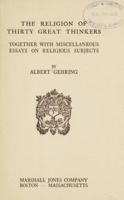 Front cover of The religion of thirty  great thinkers by Gehring, Albert