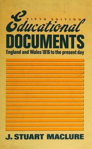 Cover of Educational Documents in England and Wales by J.Stuart Maclure
