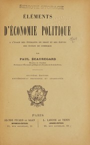 Front cover of Éléments d'économie politique by Paul Victor Beauregard