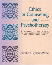 Front cover of Ethics in counseling and psychotherapy by Elizabeth Reynolds Welfel