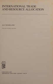 Front cover of International trade and resource allocation by A. D. Woodland