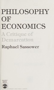Front cover of Philosophy of economics by Raphael Sassower