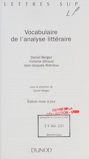Front cover of Vocabulaire de l'analyse littéraire by Daniel Bergez