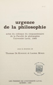 Front cover of Urgence de la philosophie by Colloque du cinquantenaire de la Faculté de philosophie (1985 Université Laval)