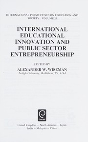 Front cover of International Educational Innovation and Public Sector Entrepreneurship by Alexander W. Wiseman