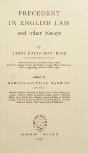 Front cover of Precedent in English law by James Louis Montrose