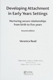Cover of Developing attachment in early years settings by Veronica Read