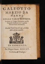 Front cover of Galeotto Marzio da Narni della varia dottrina by Marzio, Galeotto