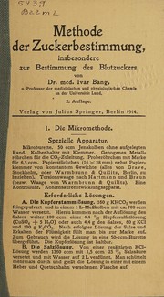 Front cover of Methode der zuckerbestimmung, insbesondere zur bestimmung des blutzuckers by Ivar Christian Bang