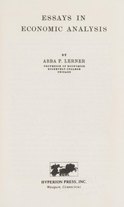 Front cover of Essays in economic analysis by Abba Ptachya Lerner