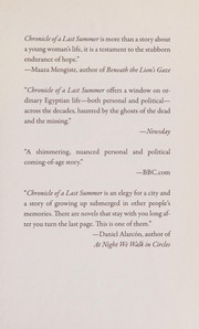 Front cover of Chronicle of a last summer by Yasmine El Rashidi