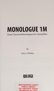 Cover of Monologue 1M by Gary J. Dooley